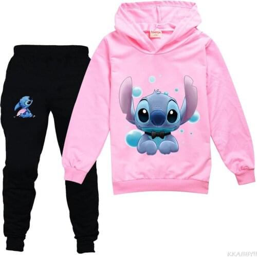Kids Stitch Clothes Sets Christmas Costume Fashion Long Sleeve Cotton Sweatshirt Hoodies Tops Pants for Boys Girls