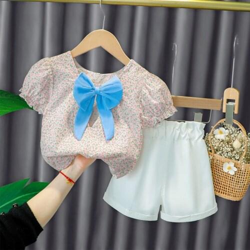 Baby Girl Beautiful Pastoral Style Floral big Bow Top And Shorts Suit Baby Newborn Clothes 1-3 Years Old