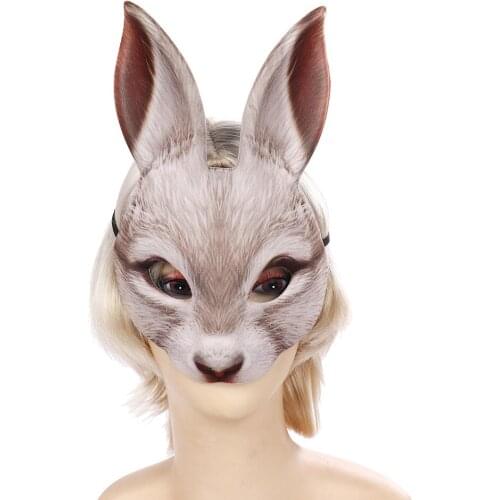 EVA Comfortable Long Ears Rabbit Half Face Mask Women Girl Sexy Bunny Cosplay Costumes Halloween Party Performance Costume Props
