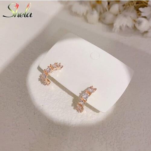 Geometric C Ring Hoop Earrings for Women Rhinestone Trendy Korean Fashion Jewelry Acessories Pendientes Wholesale S925 Pin