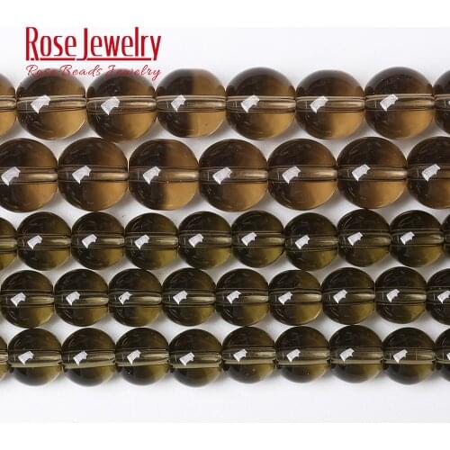 Smooth Smokys Quartzs Crystal Glass Beads For Jewelry Making Round Spacer Beads 4 6 8 10 12 mm Diy Bracelet Necklace 15" Strand
