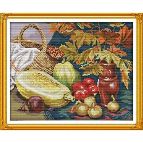 Joy Suday Fruits And Vegetables Chinese Cross Stitch Kits Ecological Cotton Stamped Printed 11CT DIY Wedding Decoration For Home