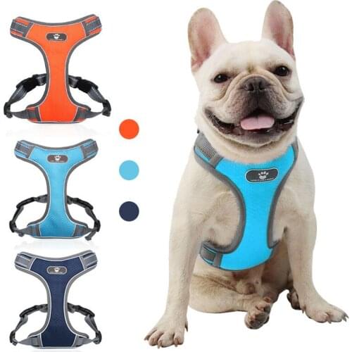 No Pull Dog Harness and Leash Set Adjustable Pet Harness Vest For Small Dogs Cats Reflective Mesh Dog Chest Strap French Bulldog