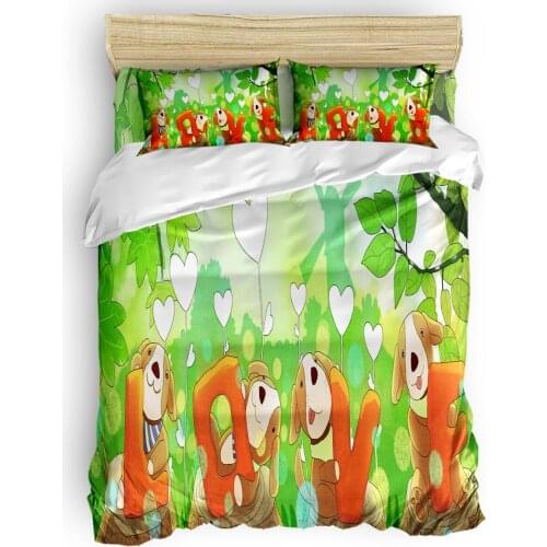 Valentine Cartoon Puppy Love Duvet Cover Set 2/3/4pcs Bedding Set Bed Sheet Pillowcases Cover Set