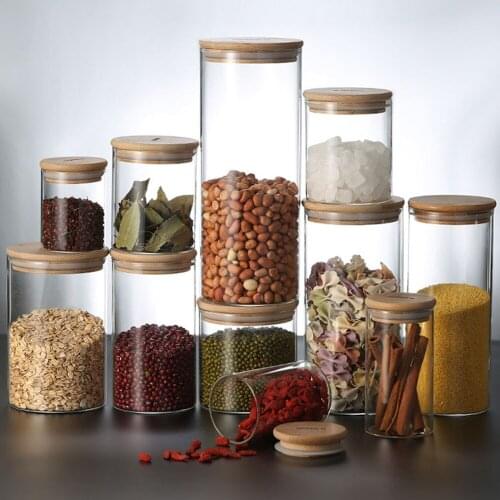 Storage Tank Food Container Bamboo Covered High Borosilicate Food Sealed Glass Tank Kitchen Miscellaneous Grain Jars