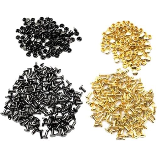 200 Sets 6x8mm Double Cap Rivets Round Rivet Leather Craft Punk Spike Studs Gold/Grey Black