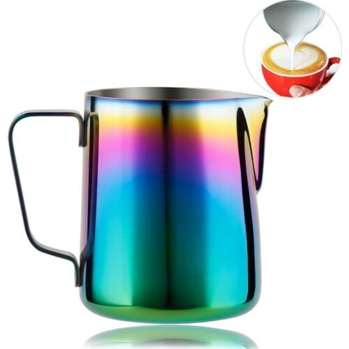 Milk Frothing Pitcher Stainless Steel, Rainbow Color Custom Coffee Mugs, Milk Steaming Frother for Espresso Machines