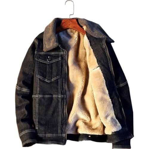 Mcikkny Men Winter Warm Denim Jackets Fur Collar Fleece Lined Thermal Outwear Coats For Male Top Clothing Size S-6XL Windbreak