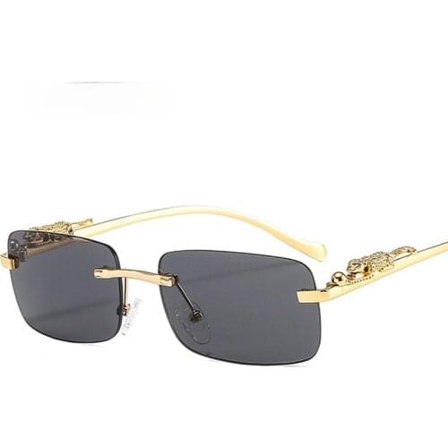 Fashion Rimless Rectangle Sunglasses Women Retro Cheetah Decoration Clear Ocean Lens Eyewear Men Sun Glasses Shades UV400