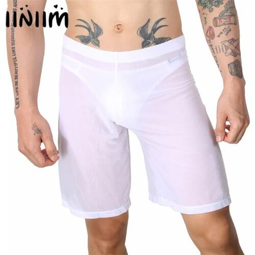 Man Sexy Lingerie Exotic Pants Solid Color White Elastic Waistband See-through Mesh Casual Shorts Soft Sleeping Shorts Underwear