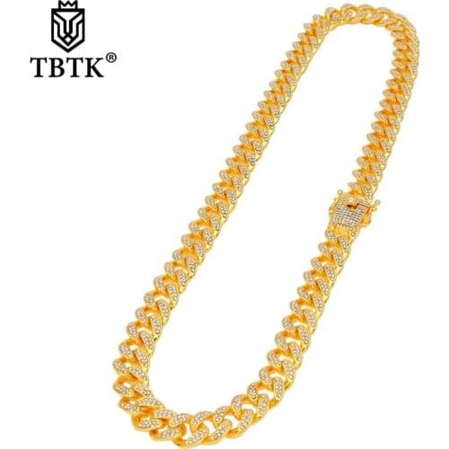 TBTK Cuban Chain Link Necklace Heavy Gold Long Necklace Punk Style Trendy Fashion Mens Jewelry Paved Bling Beautiful Rhinestone