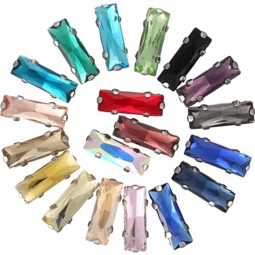 5x10mm 5x15mm 7x21mm 20pcse Rectangle flatback sew on loose rhinestones with holes diy clothing accessories