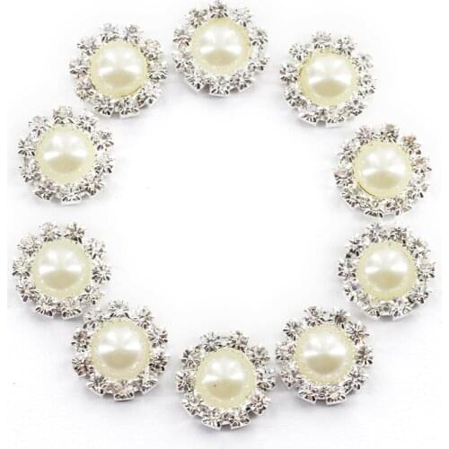 10 Crystal Button Beige Pearl Flatback Wedding Embellishments Hair Bow Craft