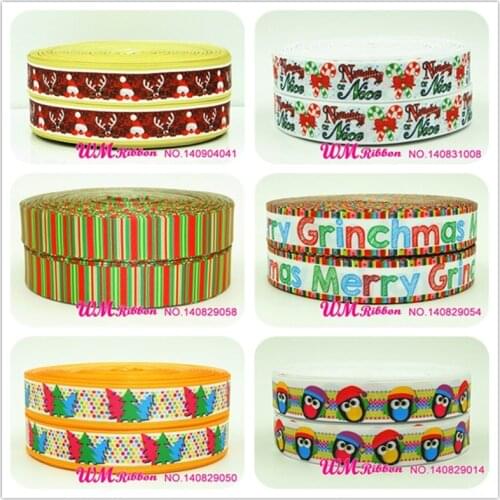Q&N ribbon 7/8inch 22mm cartoon Christmas day printed grosgrain ribbon 50yds/roll free shipping for hair bow hair tie