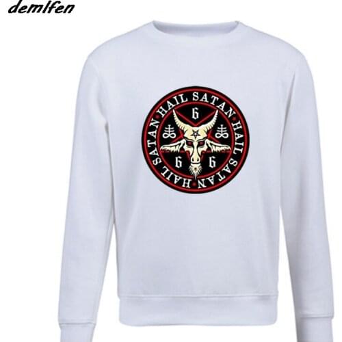 Hail Satan 666 Baphomet Pentagram Devil Wicca Black Magic Print Hoodie Men pullover O-neck Sweatshirt Hip Hop coat Tops
