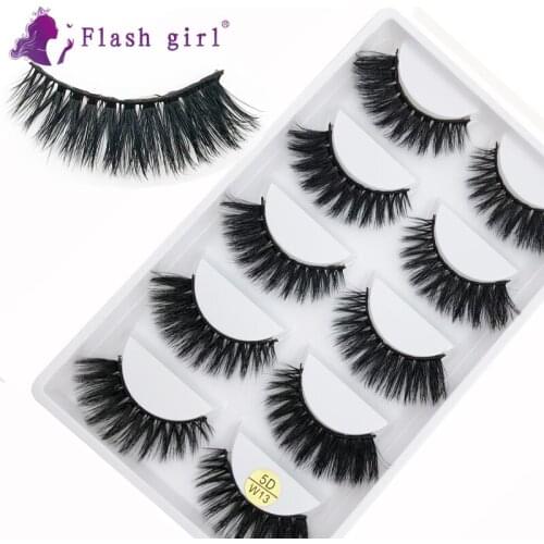 Flash Girl Self Adhesive Eyelashes Fluffy Eyelashes 5 Pairs Makeup 5D Mink Handmade False Eyelashes