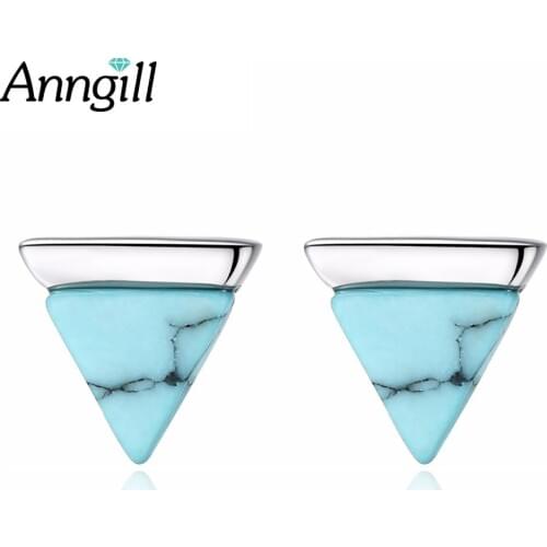 Classic Design Triangle Geometric Natural Stone Stud Earring Women Sterling Silve Earrings Party Jewelry Pendientes Brincos