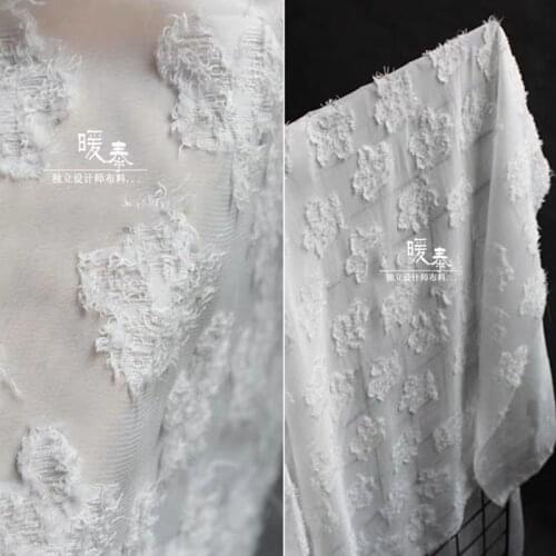 Tassels Chiffon Tulle Fabric White Plum Blossom Pattern DIY Decor Patchwork Hanfu Stage Skirt Wedding Dress Lace Designer Fabric