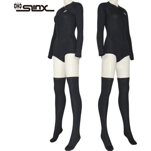 Slinx Womens 2mm spring wetsuit with long socks Bikini Cut Springsuit long sleeve front zip swimming suit
