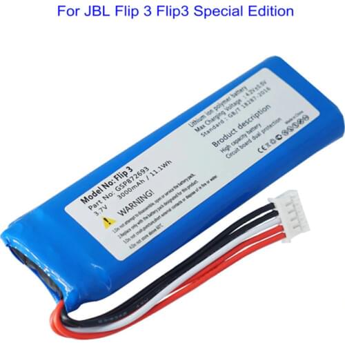 1x New Replacement GSP872693 for JBL Flip 3 battery Flip 3 GRAY Speaker 3.7v 3000mah Li-Polymer Batteries P763098 03