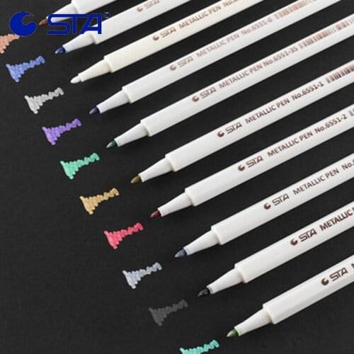 STA 6551 Metallic Micron Color Pen Detailed Marking 6/10colors Hard/Soft Head For Album Black Paper Drawing Supplies Color Paint