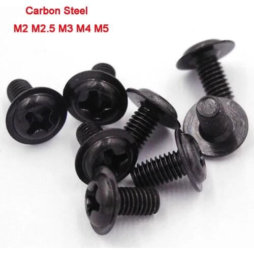 50Pcs/100Pcs Black Cross Phillips Pan Head With Washer Screw For PC Case Motherboard Mount DIY Computer Screws M2 M2.5 M3 M4 M5