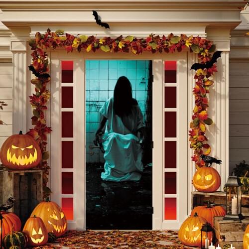 Japanese Ruin Banshee Door Stickers For Halloween Decorations Bedroom Wooden Door Renew Decals Self Adhesive Wallpaper 77x200cm