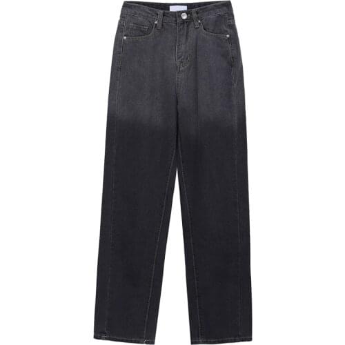 2021 New Women Jeans Streetwear High Waist Femme Denim Trouser Vintage Dark Grey Baggy Casual Fashion Straight Long Pants