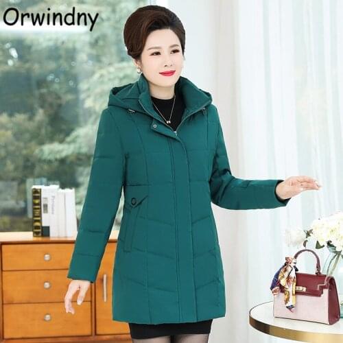 Orwindny Snow Warm Coat Women 2021 New Solid Mother Slim Fashion White Duck Down Jackets Hooded Can Detachable Female Clothing