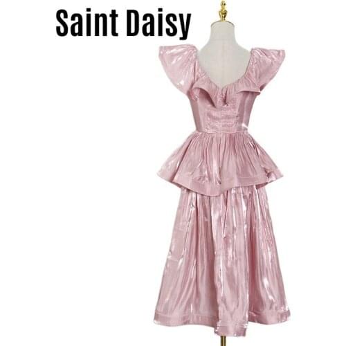 SaintDaisy Evening Porm Dresses Vintage for Birthday Women Off Shoulder Ruffle Dress 00456