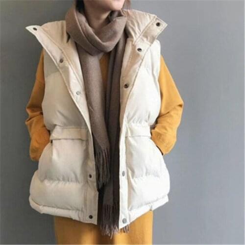 Winter New Down Cotton Vest Women Plus Size 2XL Short Version Loose Bread Solid Color Thicken Sleeveless Warm Waistcoat Gilet