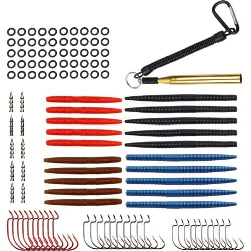 111pcs Wacky rig kit include jig hooks colorful Senko worms fishing lure o rings tungsten nail neko rigs tackle for bass fishing