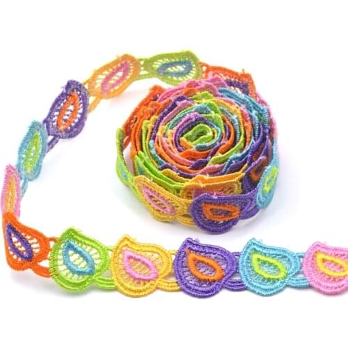 15 Yards 2.5cm Colorful Heart Leaf Lace Trim DIY Knitting Embroidered Patchwork Ribbon Applique Sewing Supplies Crafts