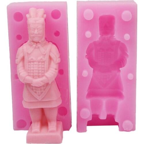 3D Standing Terracotta Warrior Silicone Fondant Mold Chinese Style Handmade DIY Art Craft Dessert Pastry Candle Soap Party Decor