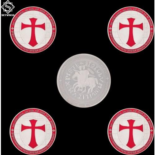 5PCS/Lot Euro Red Knights Templar The Crusaders Souvenir Masonic Coin W/ Capsule