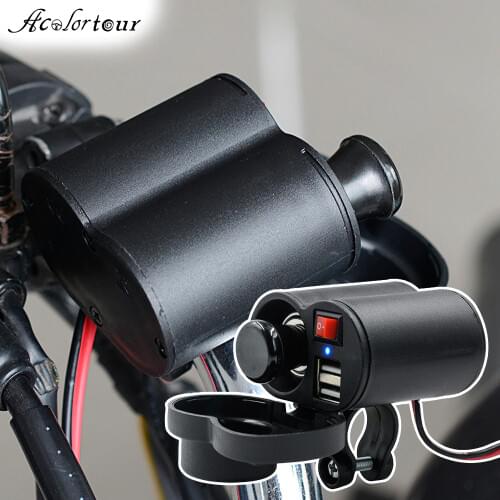 Dual USB Motorcycle Cigarette Lighter On-Board Sockets Waterproof Motorcycle Handlebar Quick Charger Adapter Blue LED Styling