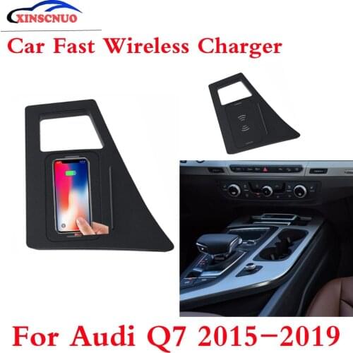 10W QI Car wireless Charger Photo For Audi Q7 2015 2016 2017 2018 2019 Fast Charging Case Plate Central Console Storage Box