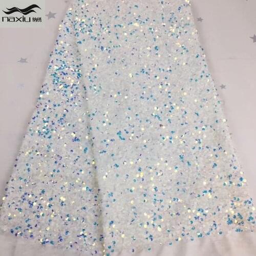 Madison White African Lace Fabric 2020 High Quality Velvet Lace with Sequins Nigerian Lace Fabrics for Wedding Dress
