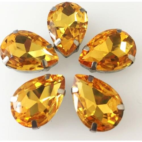 Free shipping!Golden yellow Waterdrop hight quality crystal glass sew on rhinestones, Silver claw loose rhinestones