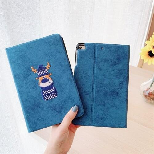 Embroidered elk Tablet Case for Ipad Air 4 Ipad Pro 2021 Ipad 7th 8th 9.7 10.2 10.5 Mini 5 4 3 2 1 Case