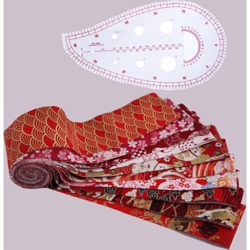 Dailylike 10Pcs Quilting Fabric Cotton Fabric Jelly Roll Strips Jelly Roll Patchwork Cloth Fabric + Curve Ruler