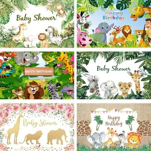 Wild Animal Safari Jungle Photography Backdrop Baby Shower Newborn Happy Birthday Party Custom Photo Background Decor Banner