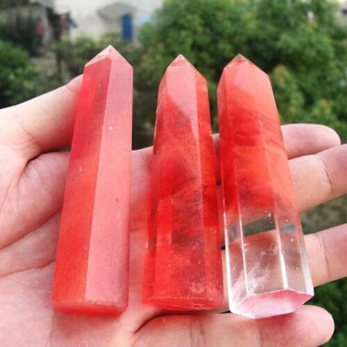 JX-LCLYL Natural Rare Red Quartz Crystal Wand Point Single Terminated Healing Specimen