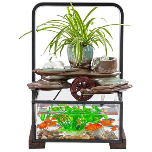 Ceramic Fish Tank Living Room Water Fountain Decoration Desktop Lamp Fish Pot Household Small Circular Lucky Opening Gift
