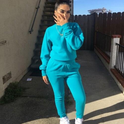 Nowsaa Two Piece Set Casual Fleece Tracksuit Women Winter 2021 Womens Sets Jogging Long Sleeve Hoodie Sport Pants Joggers Suit