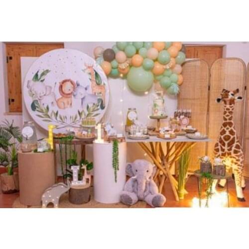 Circle backdrop round background jungle animals kids wild one birthday party decor baby shower candy dessert table cover YY-114