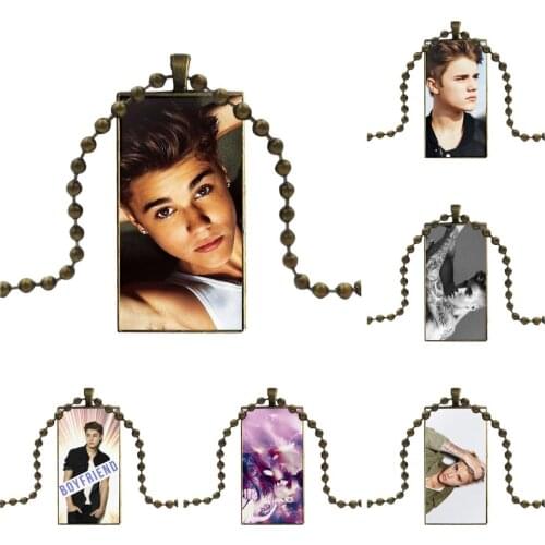 Cool Man Zetasale Justin Bieber For Men Women Vintage Jewelry Bronze Color Glass Cabochon Choker Pendant Long Rectangle Necklace