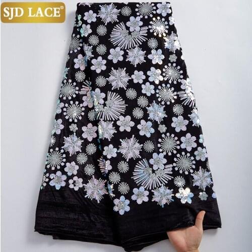 SJD LACE 2021 African Lace Fabric High Quality Heavy Sequins Velvet Latest Soft Nigerian Velvet Lace Fabric For Wedding A2396