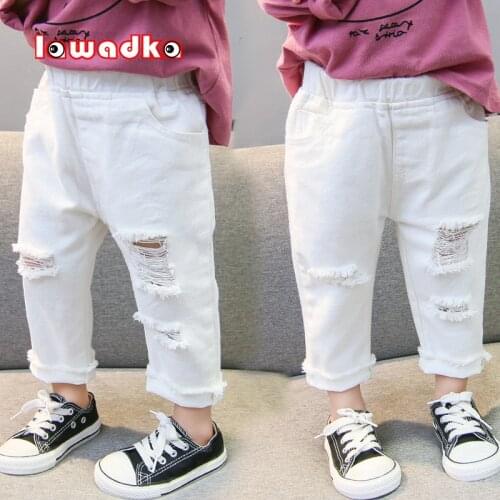 Lawadka White Jeans For Girl Boy Fashion Summer Spring Kids Holes Trousers Loose Fashion Denim Comfortable Outfit 2021 New