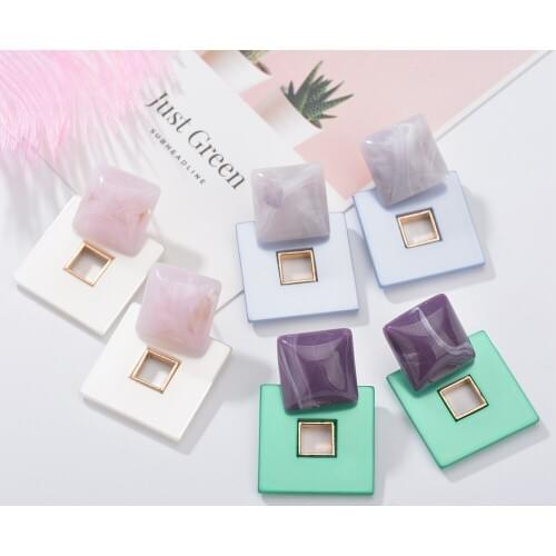 MESTILO 2019 New Design Green Square Resin Drop Earrings For Women Casual Statement Big Earrings Trendy Jewelry Wholesale